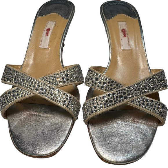 Leggiadro Rhinestone silver Mules Kitten Heel Sandals Leather Sz 38.5 us 8 - Picture 6 of 16